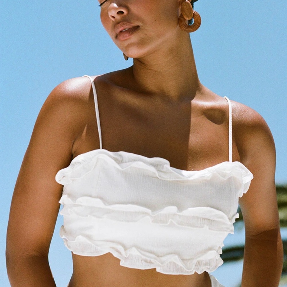 Sabo Skirt White Ruffle Crop Top - Brand New!